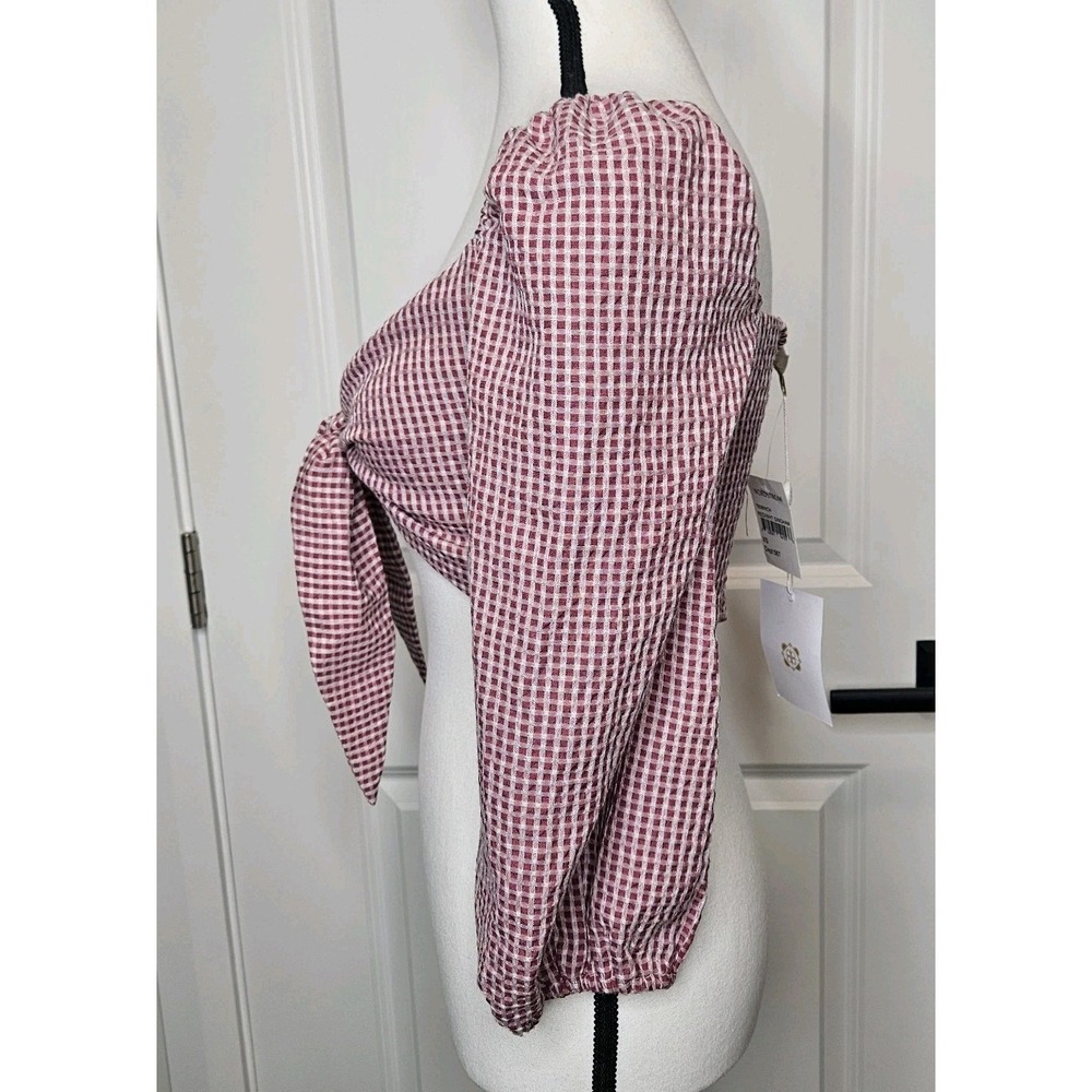 NWT Wayf Digby Front Tie Crop Top Gingham Puff Sleeve Size XS Boho Cowgirl - Picture 2 of 10